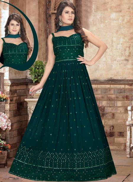 Green Colour N F GOWN 020 Heavy Festive Wear Designer Readymade Collection N F G 673 BOTTLE GREEN
